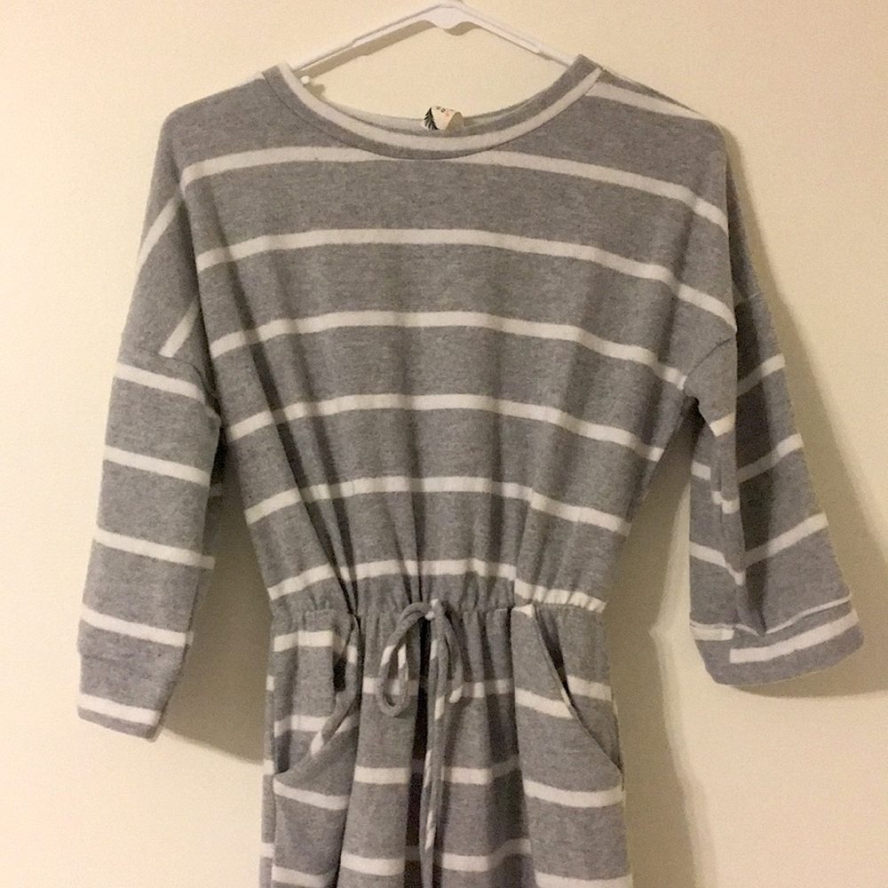 Striped Grey and White Dress with Pockets